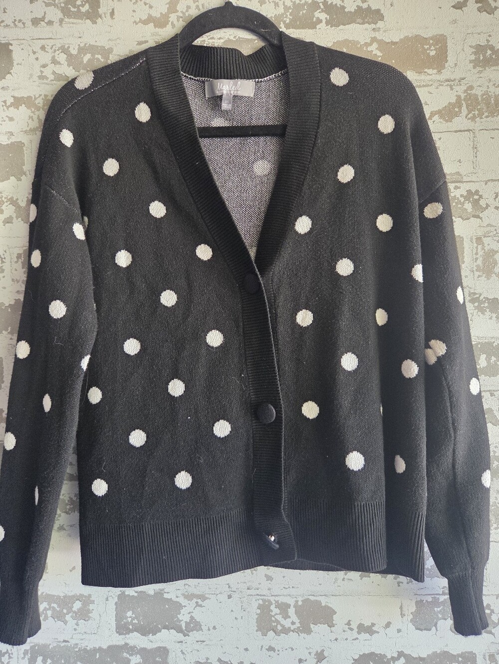 ​Marled by Reunited Clothing Polka Dot Cardigan Sweater XS Black White Boho Retr